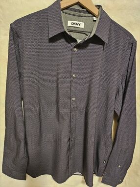 DKNY Men's Purple Micro-Pattern Dress Shirt Size M